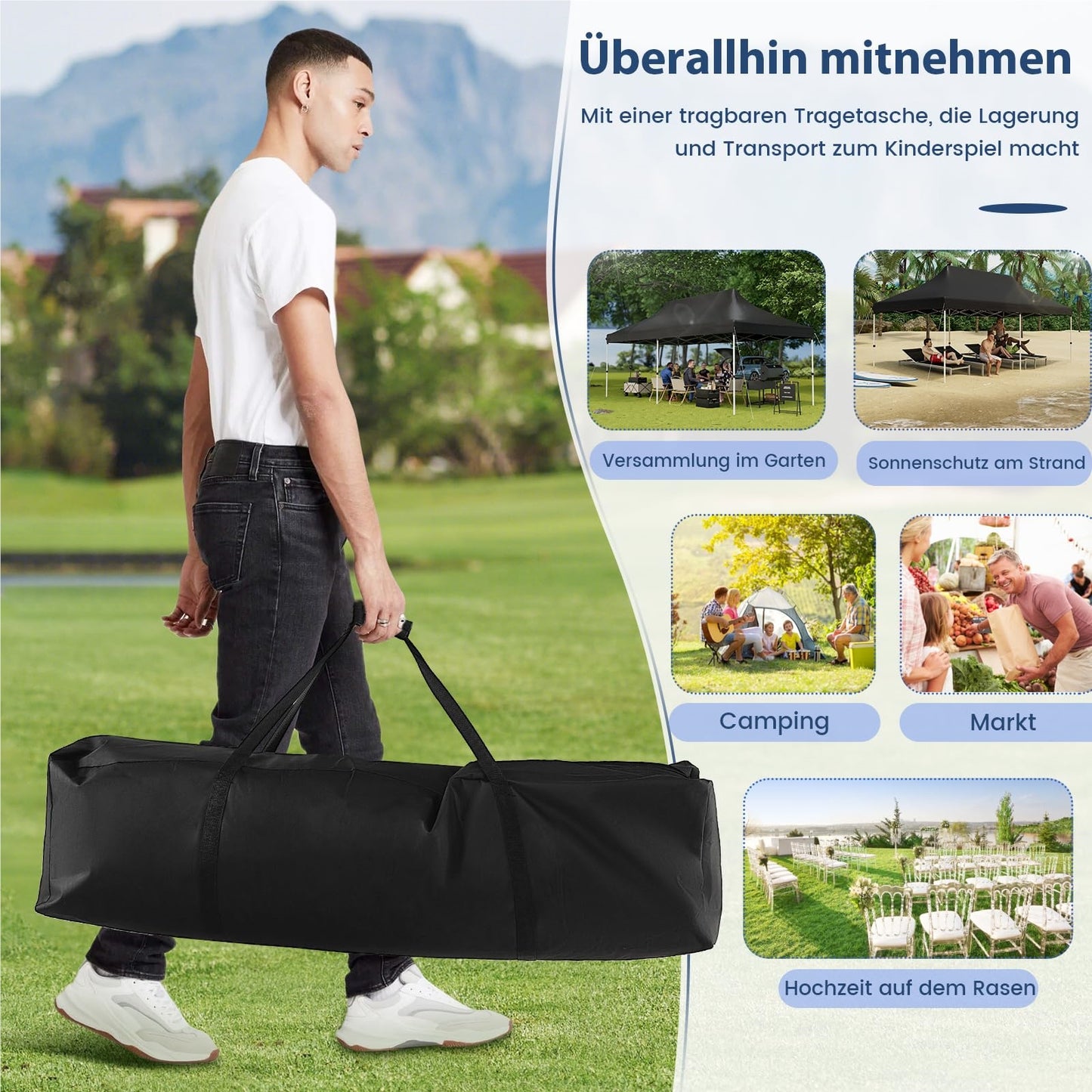 Vouwpaviljoen – Partytent – Tuinkamer – Evenemententent – Tentenhal – 3x6m – Waterbestendig en UV Bescherming 50+ – Hoogte Verstelbaar – Zwart