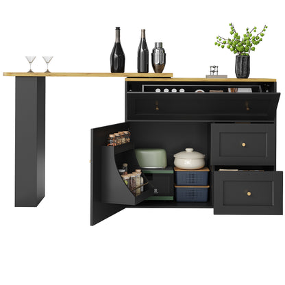 Bartafel – Bistrotafel – Statafel – Keukentafel – Barmeubel – Uitschuifbaar 138-204 cm – 360° Draaibaar Tafelblad – Met Opbergruimte