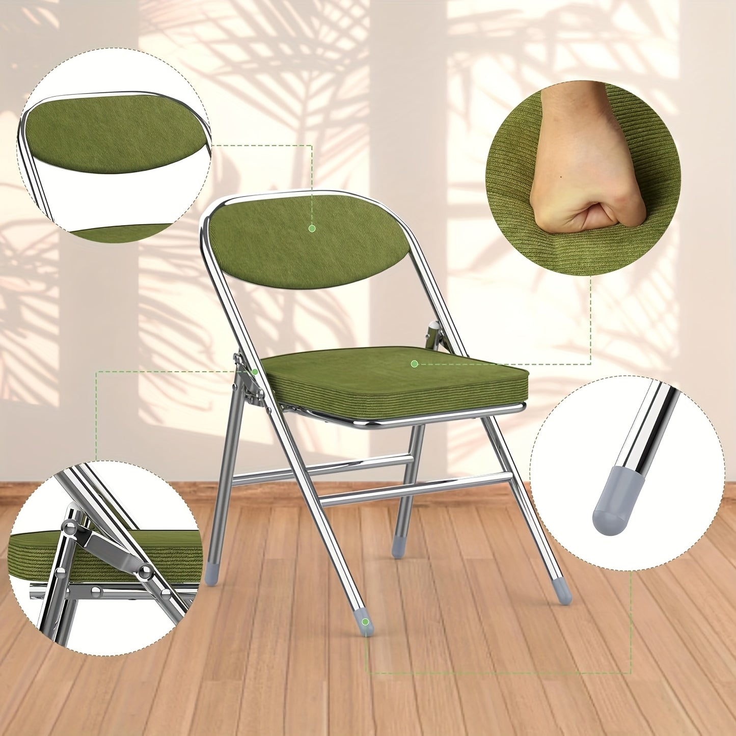 Set van 4 Opvouwbare Bezoekersstoelen – Eetkamerstoelen met Stoffen Bekleding – Geschikt voor Keuken, Binnen, Buiten en Vergaderruimtes, Groen