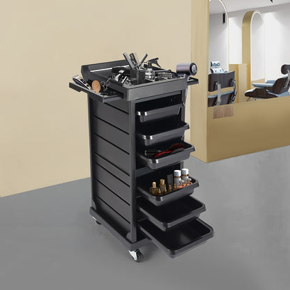 Opbergtrolley – Salonwagen – Beauty Trolley – Kapperswagen – Rollcontainer – Mobiel en Stabiel – 7 Niveaus Opbergruimte – Zwart Kunststof