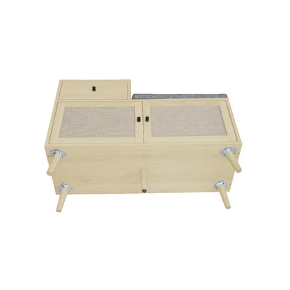 Schoenenbank – Schoenenkast – Halbank – Schoenopberger – Opbergmeubel – Rattan Geweven Deuren – Geïntegreerde Opberglade – Bekleed Zitoppervlak – Metaal Met Houtlook – 90x35x65 cm