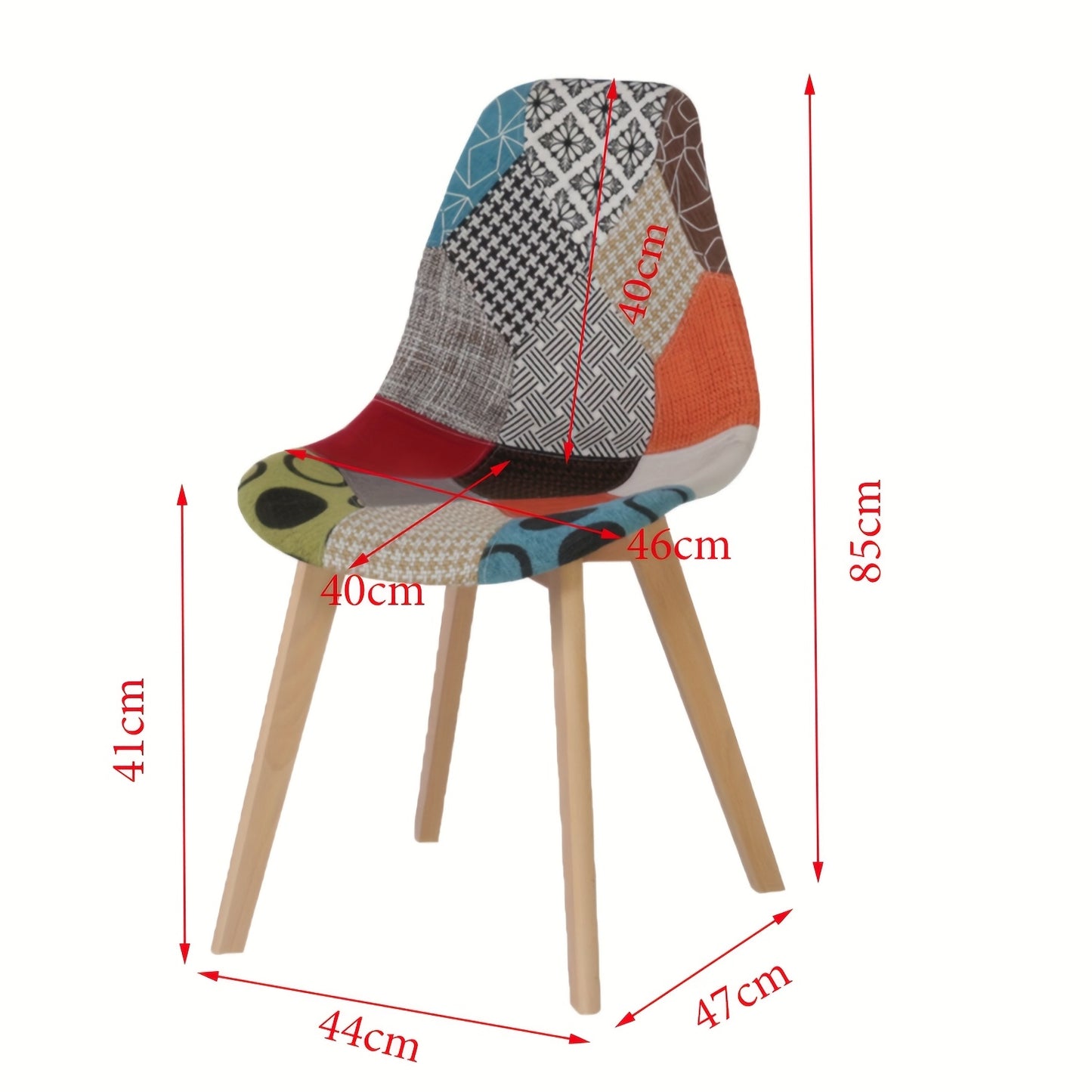 Set van 4 Patchwork Eetkamerstoelen – Uniek Design, Beukenhouten Poten – Rood, Geschikt voor Keuken, Woonkamer en Diverse Gelegenheden