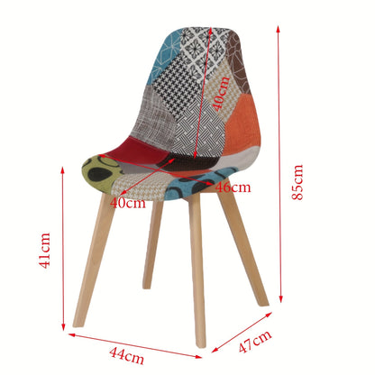 Set van 4 Patchwork Eetkamerstoelen – Uniek Design, Beukenhouten Poten – Rood, Geschikt voor Keuken, Woonkamer en Diverse Gelegenheden