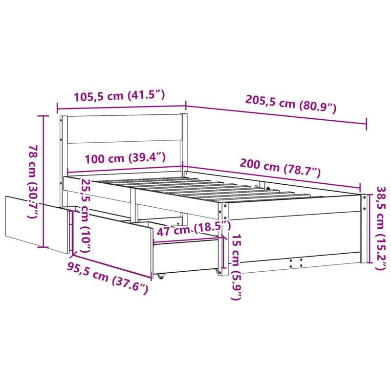 Bedframe – Bed – Bedbodem – Eenpersoonsbed – Slaapbank – Massief Dennenhout – 100x200 cm – Stevig & Geassembleerd
