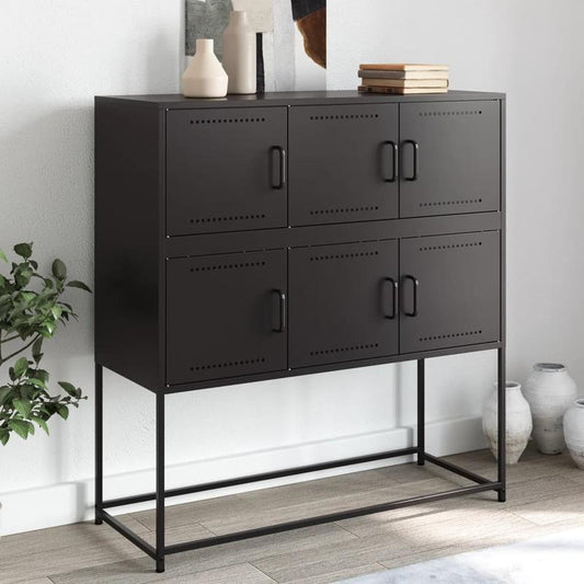 Modern Black Metal Sideboard with 6 Drawers & 2 Doors - Contemporary Minimalist Design, Removable Shelves, Sturdy Metal Frame, Perfect for Living Room or Office Decor, Sideboard Cabinet, Office Storage, Minimalist Furniture,