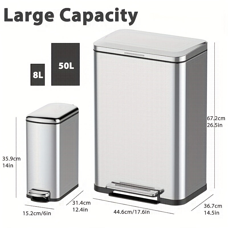 Afvalemmer – Pedaalemmer – Vuilnisbak – Prullenbak – Afvalbak – RVS 2-in-1 set 50L + 8L – Soft-close deksel – Voetpedaal bediening