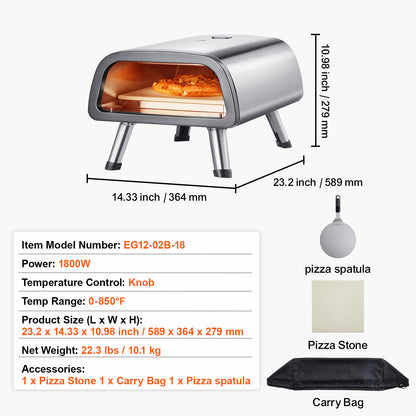 Pizzarette – Pizza Oven – Pizzamaker – Elektrische Oven – Tafeloven – Tot 850°C – Inclusief Timer en Draagtas