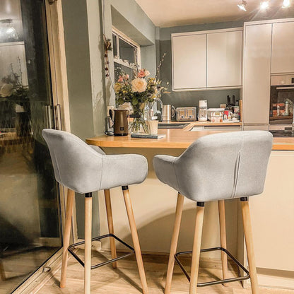 Barkrukken – Barstoelen – Barkruk Set – Hoge Stoelen – Keukenkrukken – Beige – Massief Houten Poten – Zithoogte 80 cm