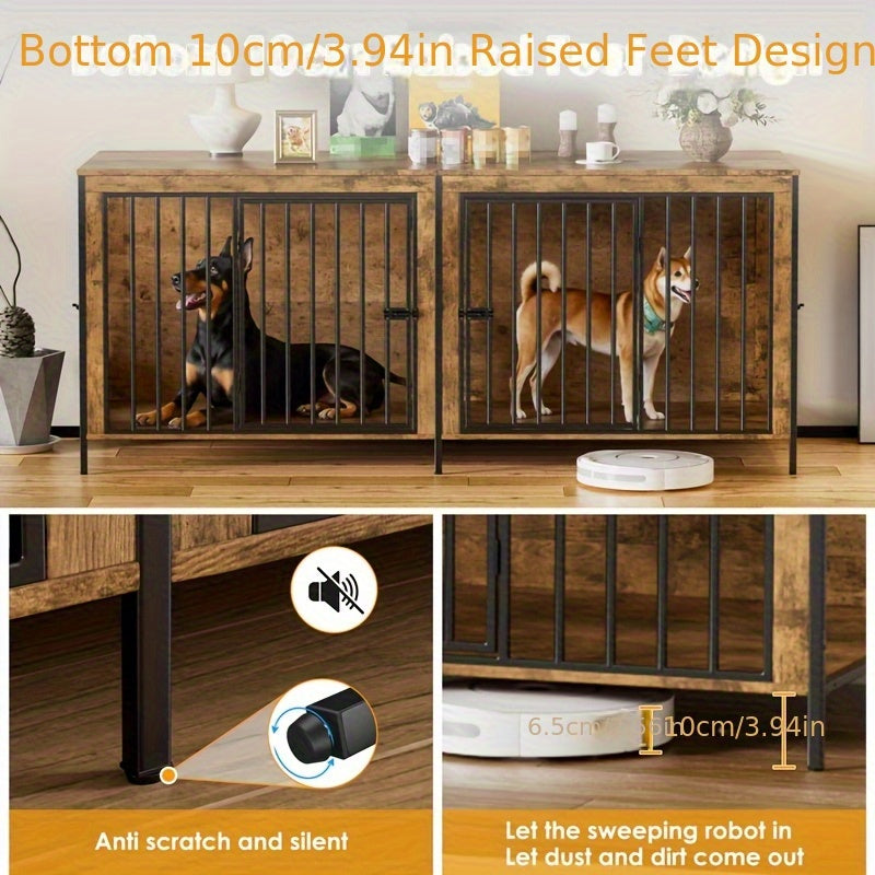 Hondenbench – Hondenkooi – Hondenhuis – Bench Voor Grote Honden – Hondenhok – Houten Bench Met Scheidingswand – 2 Zijdeuren – 200x70x85 cm – Stevig Hout En Metaal
