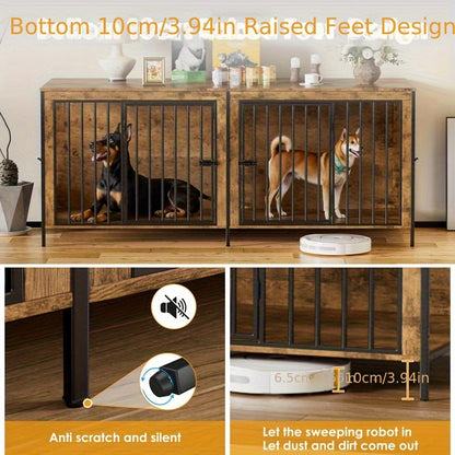 Hondenbench – Hondenkooi – Hondenhuis – Bench Voor Grote Honden – Hondenhok – Houten Bench Met Scheidingswand – 2 Zijdeuren – 200x70x85 cm – Stevig Hout En Metaal