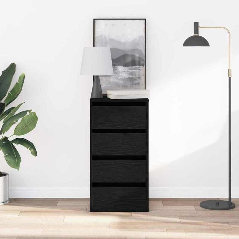 Modern Minimalist Black Oak Wood Storage Cabinet with Lockable Drawers - 40x41x76cm Heavy-Duty Floor-Standing Organizer, Multi-Drawer Chest for Bedroom, Living Room & Office, Easy Assembly, Space-Saving Design, Durable Wood C