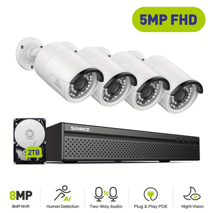 Beveiligingscamera Set – Bewakingscamera – Surveillance Camera – NVR Systeem – CCTV Systeem – 4 x 5MP HD Camera’s – 2TB Opslag – Nachtzicht met Infrarood – Geluidsopname
