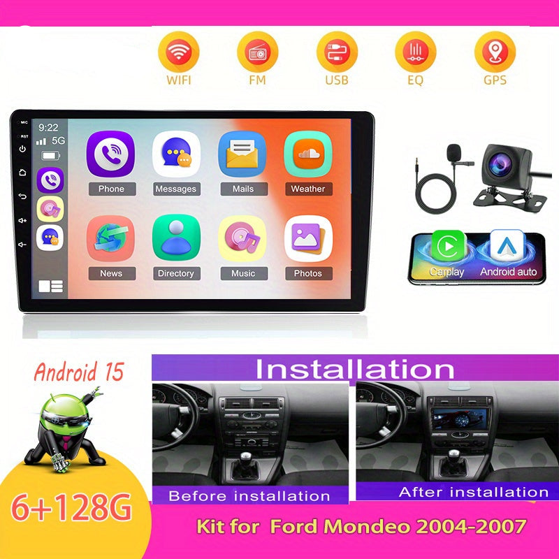Autoradio – Multimedia Systeem – Navigatie Radio – DAB+ Speler – Android Carplay – 9 Inch Touchscreen – 6GB RAM 128GB Opslag – Draadloze GPS Met Camera & Microfoon