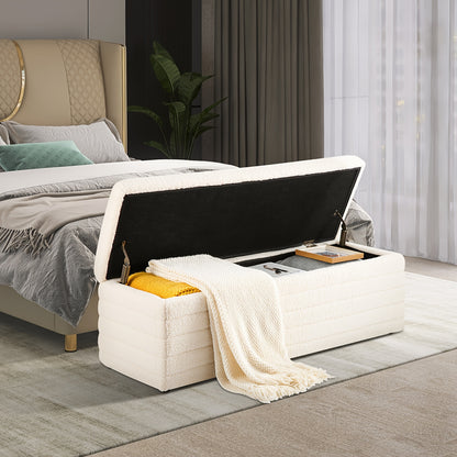 Stool with Storage Space, Modern Bench Bedroom Storage Box Teddy Fabric Footstool Chest 118cm, Beige, Spacesaving Stool, Home Organization, Minimalist Bench, Contemporary Footstool, Cozy Material, Soft Upholstery, Fabric Foot