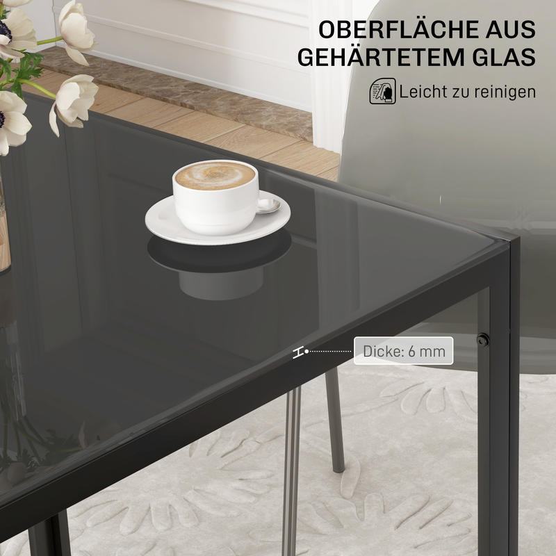 Square Dining Table for Four, Featuring a Tempered Glass Surface, Suitable for Kitchen And Dining Areas, Measuring 75 X 75 X 75 Cm, in Black.
