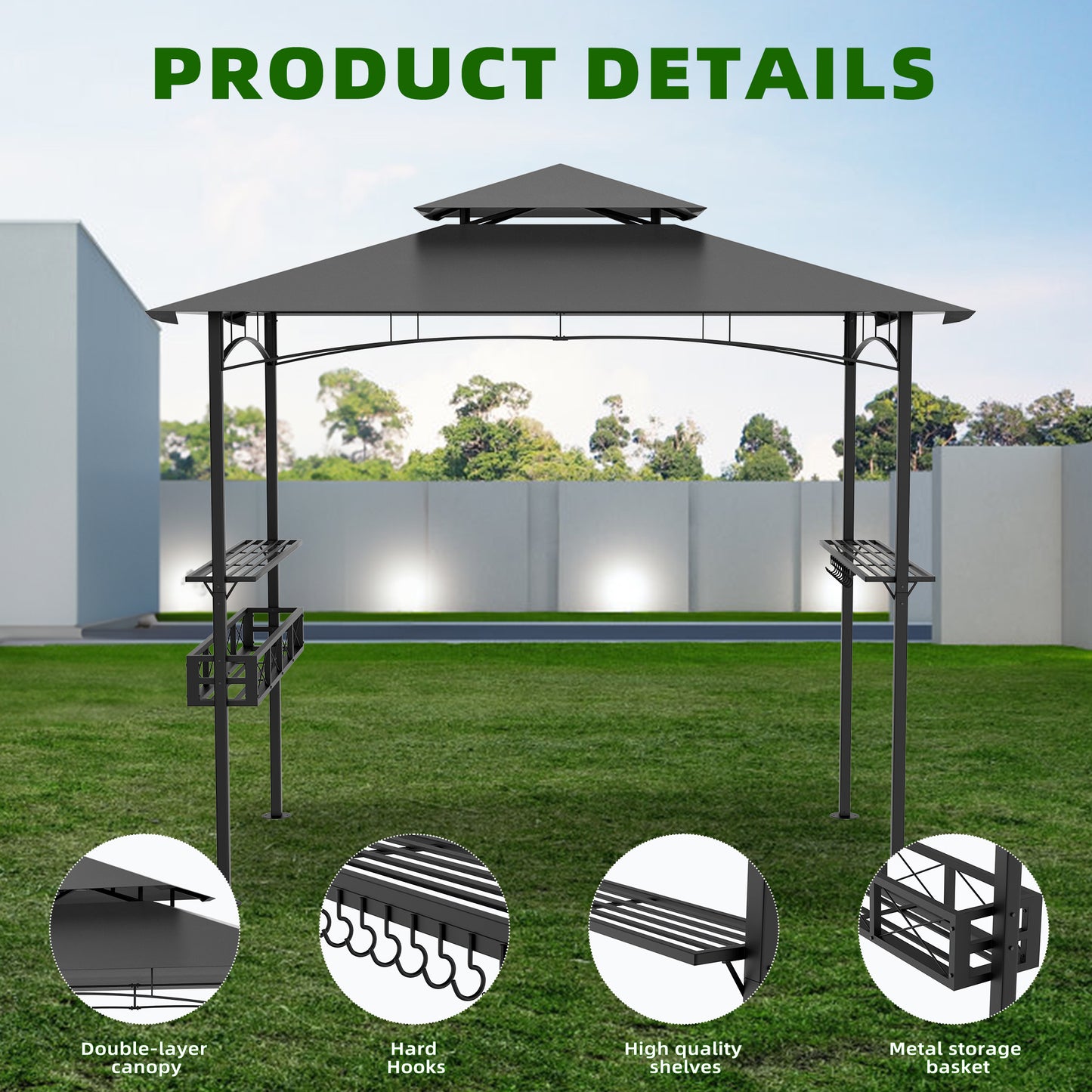 Feesttent – Partytent – Tuinpaviljoen – Schaduwtent – Evenemententent – Extra Groot – Dubbel Dak & Opbergmand – Metaal Frame & Polyester Doek – Eenvoudige Montage – Zwart