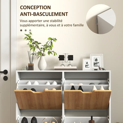 Schoenenkast – Schoenenrek – Schoenenopberger – Schoenenbank – 4 Deuren – 16 Paar Ruimte – Spaanplaat Met Houten Poten – Smal En Hoog Design