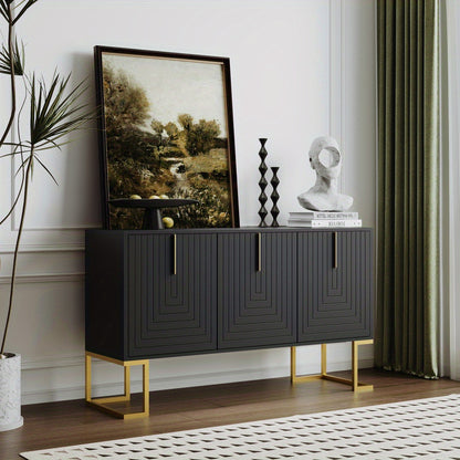 Dressoir – Sideboard – Opbergkast – Buffettafel – Ladekast – Donkergrijs Met Gouden Accenten – U-Vormige Deuren – Verstelbare Planken – Duurzaam Niet-Houten Materiaal