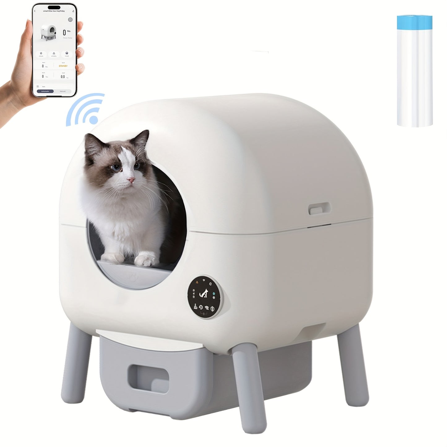 Automatische Kattenbak – Zelfreinigende Kattenbak – Slimme Kattenbak – Hygiënische Kattenbak – Kattenbak Voor Meerdere Katten – Met Wi-Fi Controle – Geurvrij Met Afvalzakken