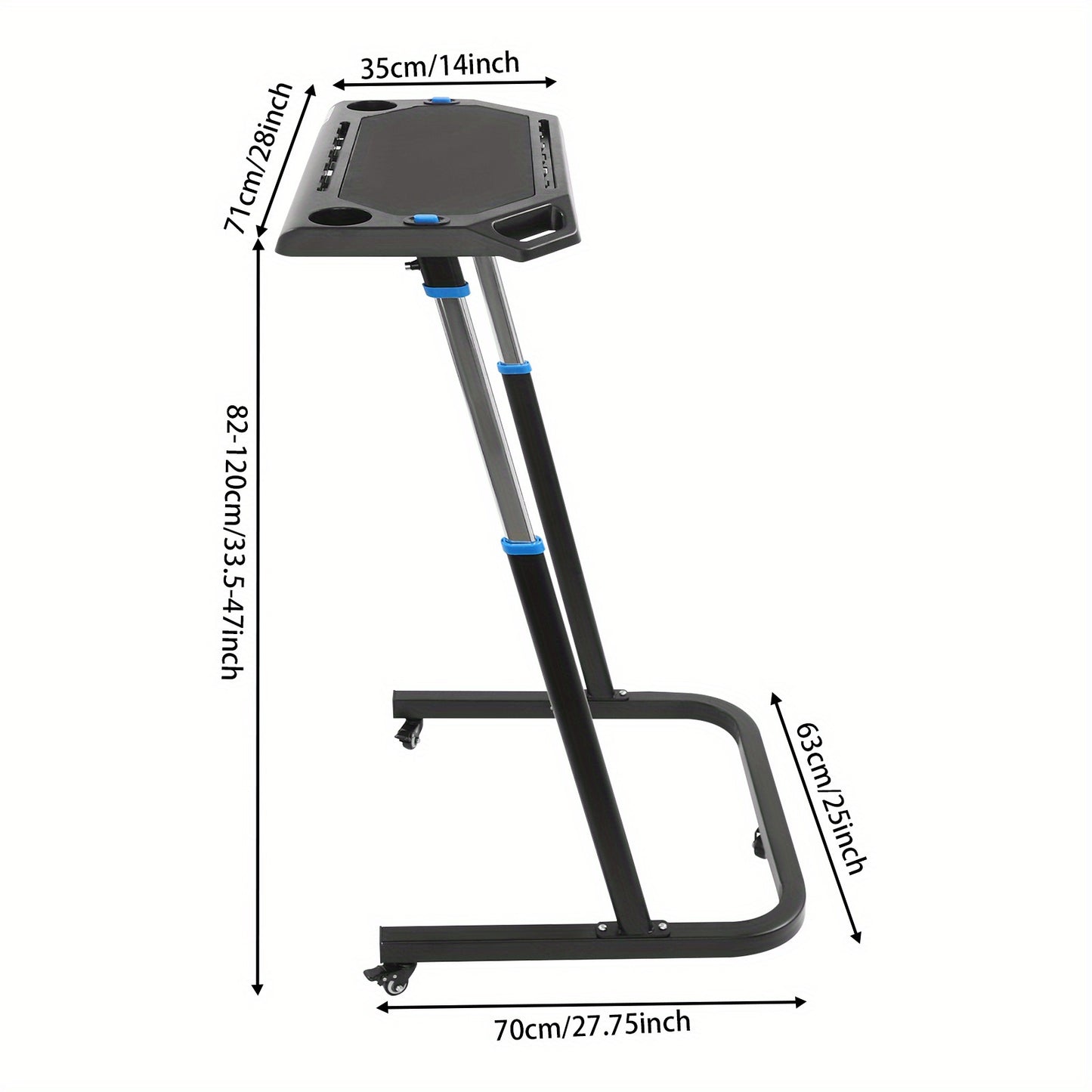 Fietstrainer Bureau – Verstelbaar Fietsbureau – Indoor Bike Desk – Hometrainer Tafel – Workout Bureau – RVS Stalen Frame – Verstelbare Hoogte en Lockbare Wielen – Antislip Oppervlak – Compact en Mobiel – Zwart
