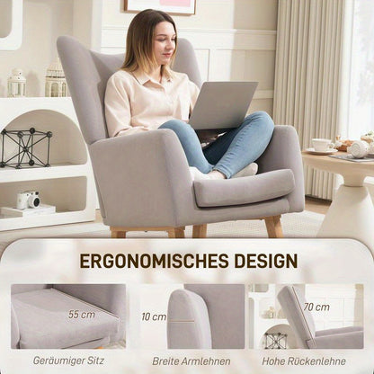 Ergonomic Rocking Chair with High Backrest & Plush Cushion - Heavy-Duty Hardwood/Metal Frame, Easy Assembly, Soft Fabric Upholstery in Neutral Tones - Indoor/Outdoor Lounge Chair for Living Room, Bedroom, Patio, Office - Dura