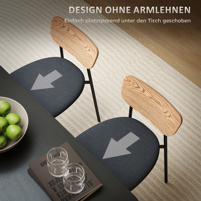Eetkamerstoelen – Stoelen – Dining Stoelen – Armloze Stoelen – Linnen Stoelen – Grijs – Set van 2 – Met Metalen Poten – Onderhoudsvriendelijk Linnenlook
