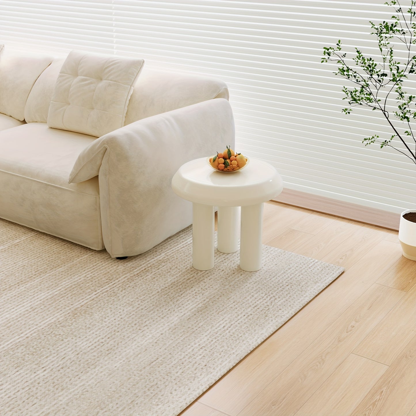 Bijzettafel – Sidetable – Salontafel – Nachtkastje – Banktafel – Ronde Kleine Tafel – Milky Wit – Compact & Eenvoudig Te Monteren