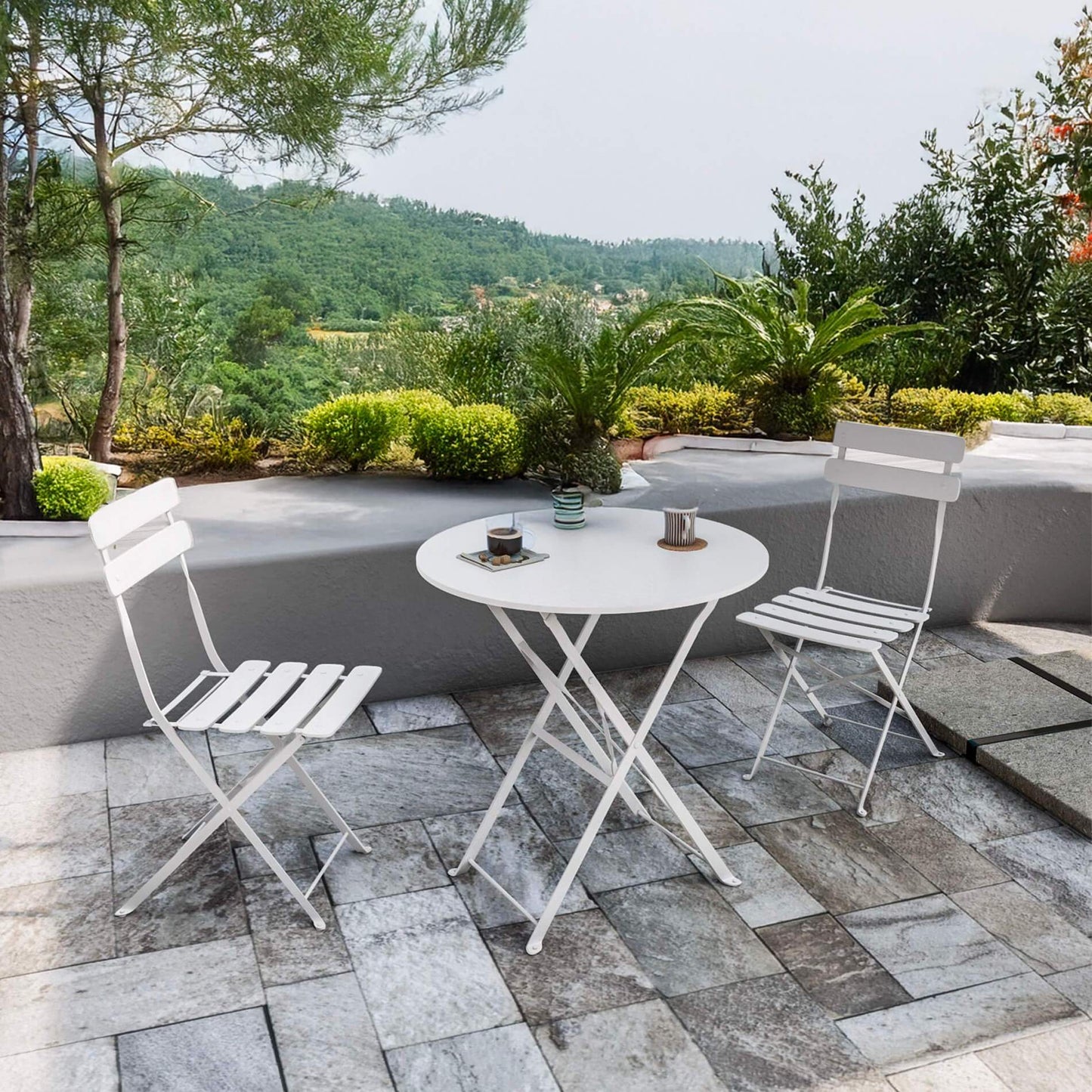 Bistroset – Tuinset – Balkonset – Klapset – Zitgroep – Gepoedercoat Staal – Inklapbaar & Ruimtebesparend 71x60x60 cm – Max. 120 kg Draagkracht