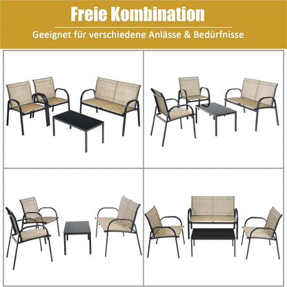 Tuinmeubelset 4-Delig – Tuinset – Loungeset – Balkonmeubilair – Terrasmeubilair – Weerbestendig Metaal – Met Glas – Bruin