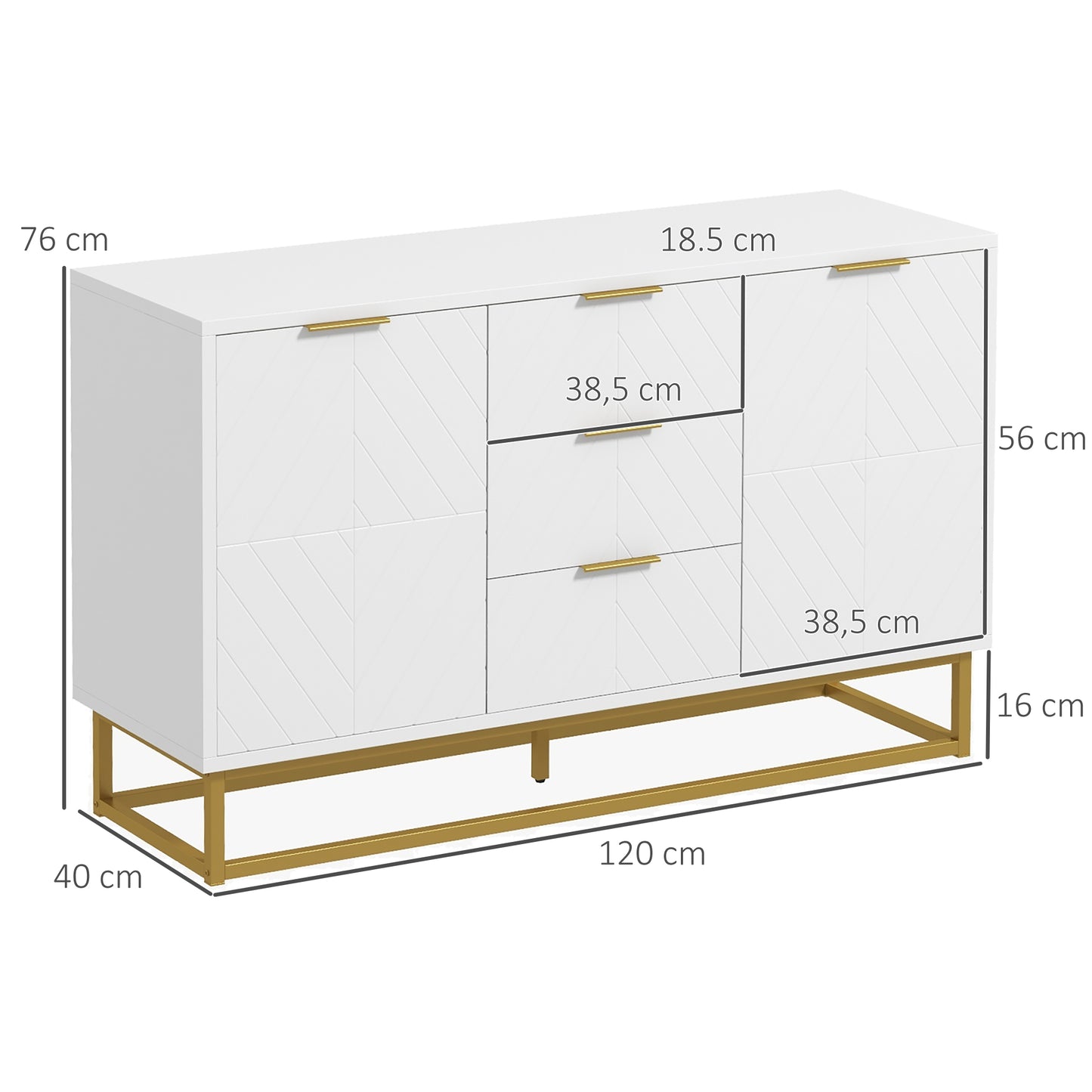 Dressoir – Opbergkast – Buffetkast – Kast – Sideboard – Geometrische Deuren – MDF Met Metalen Onderstel – 120x40x76 cm – Anti-Kantelbeveiliging