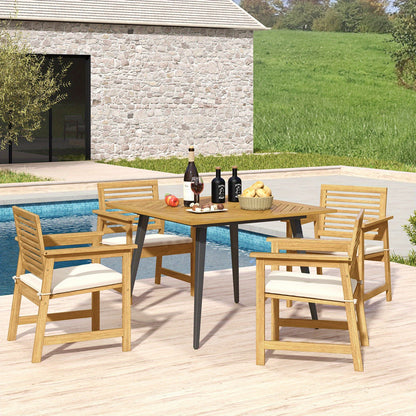 Tuinset – Tuinmeubel – Bistroset – Diningset – Terrasmeubel – Rond 107 cm – Natuurlijk Acaciahout – Parasolgat 5 cm