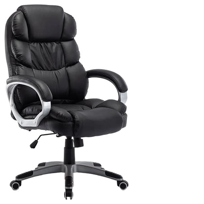 Ergonomische Bureaustoel – Lederen Bureaustoel – Comfortabele Stoel – Bureaustoel – Werkstoel – Zwart – Metalen Frame – Verstelbare Rugleuning & Voetensteun