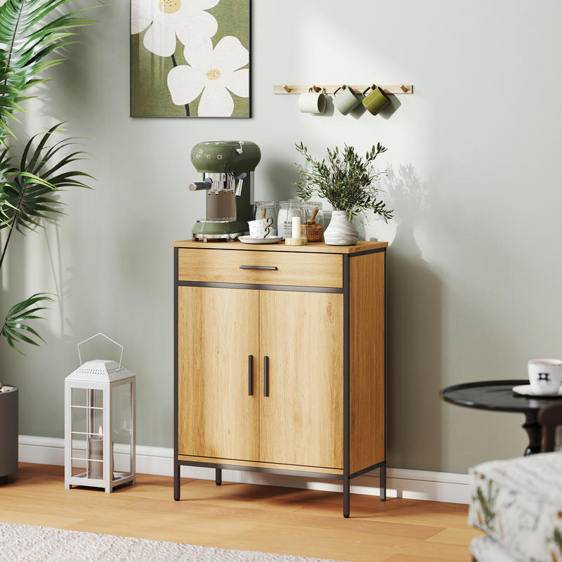 Industrial Modern Bathroom Shelf Cabinet with Two-Tier Shelves & Large Drawer - Freestanding Bathroom Storage Organizer with Oak Finish, Sturdy Construction, Space-Saving Design for Bathroom, Kitchen, or Living Room - Moistur