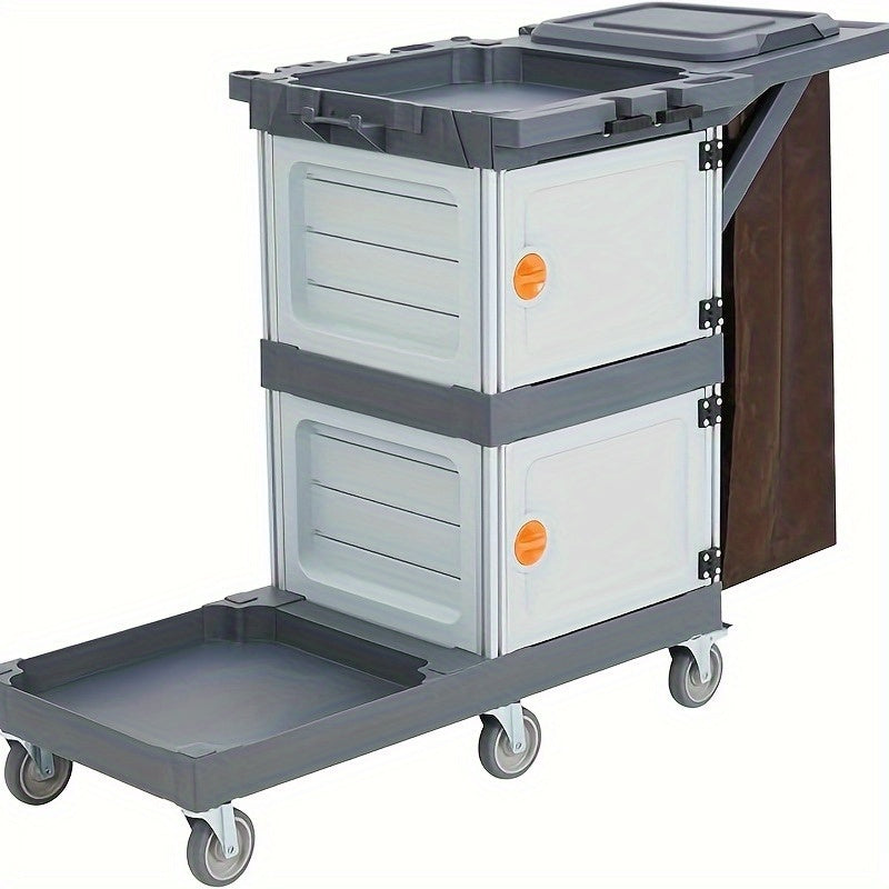 Heavy-Duty Commercial/Residential Cleaning Cart with Double Compartment Trash Bin, Lockable Lid & Silent All-Terrain Wheels - 4-Drawer-like Design Lawn/Garden Waste Collector for Parks, Sites, Homes (No-Start Vehicle