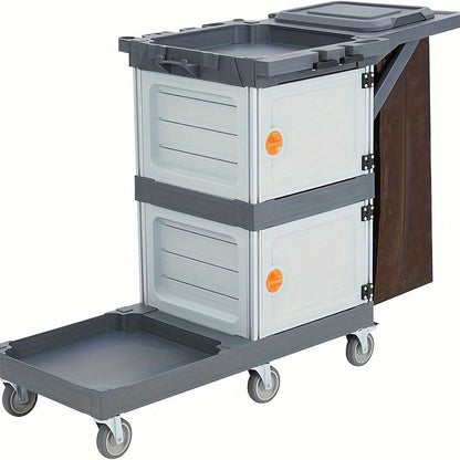 Heavy-Duty Commercial/Residential Cleaning Cart with Double Compartment Trash Bin, Lockable Lid & Silent All-Terrain Wheels - 4-Drawer-like Design Lawn/Garden Waste Collector for Parks, Sites, Homes (No-Start Vehicle