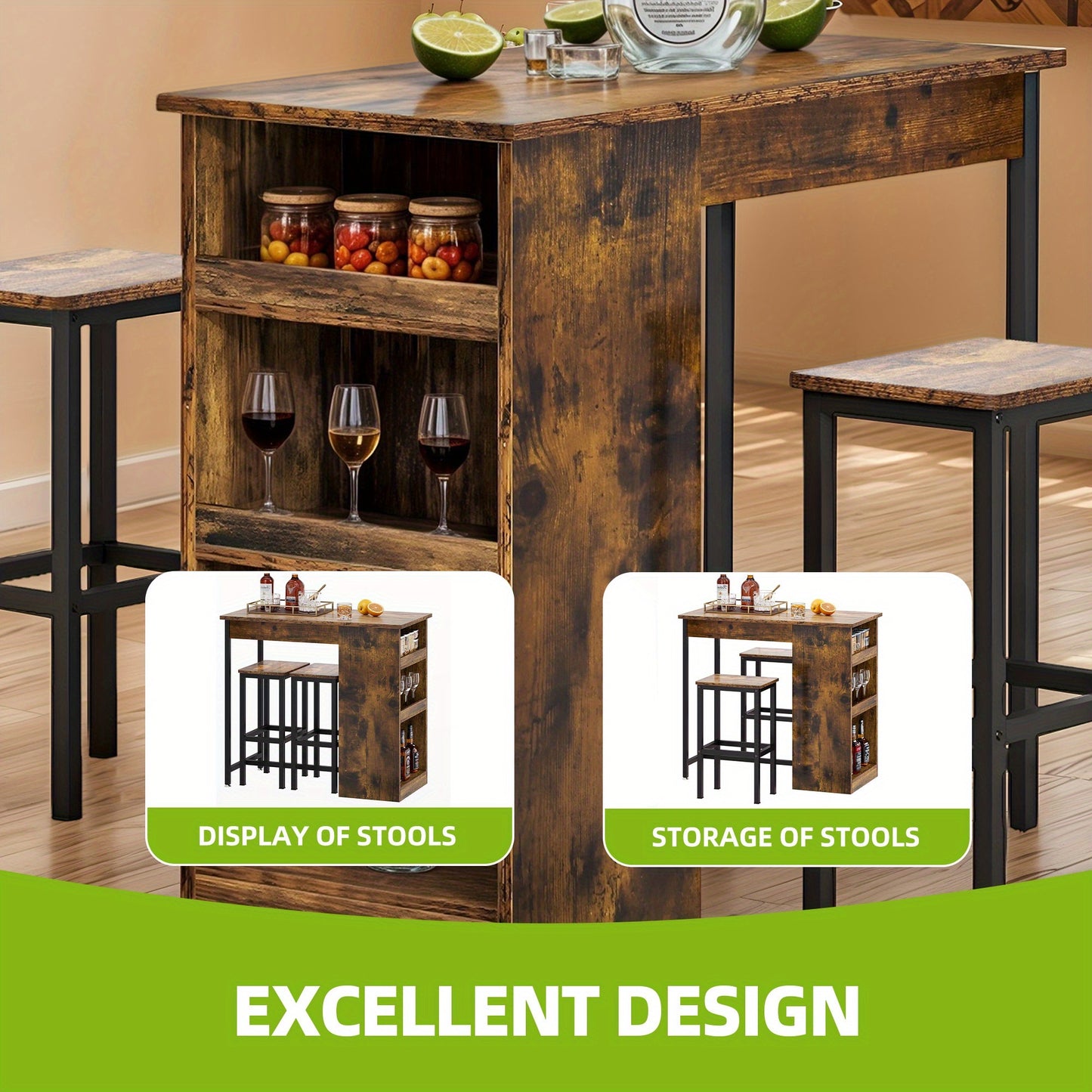 Bartafel – Bar Tafel – Statafel – Keukentafel – Eettafel – Compact Design – Metalen Frame Met 3 Niveaus