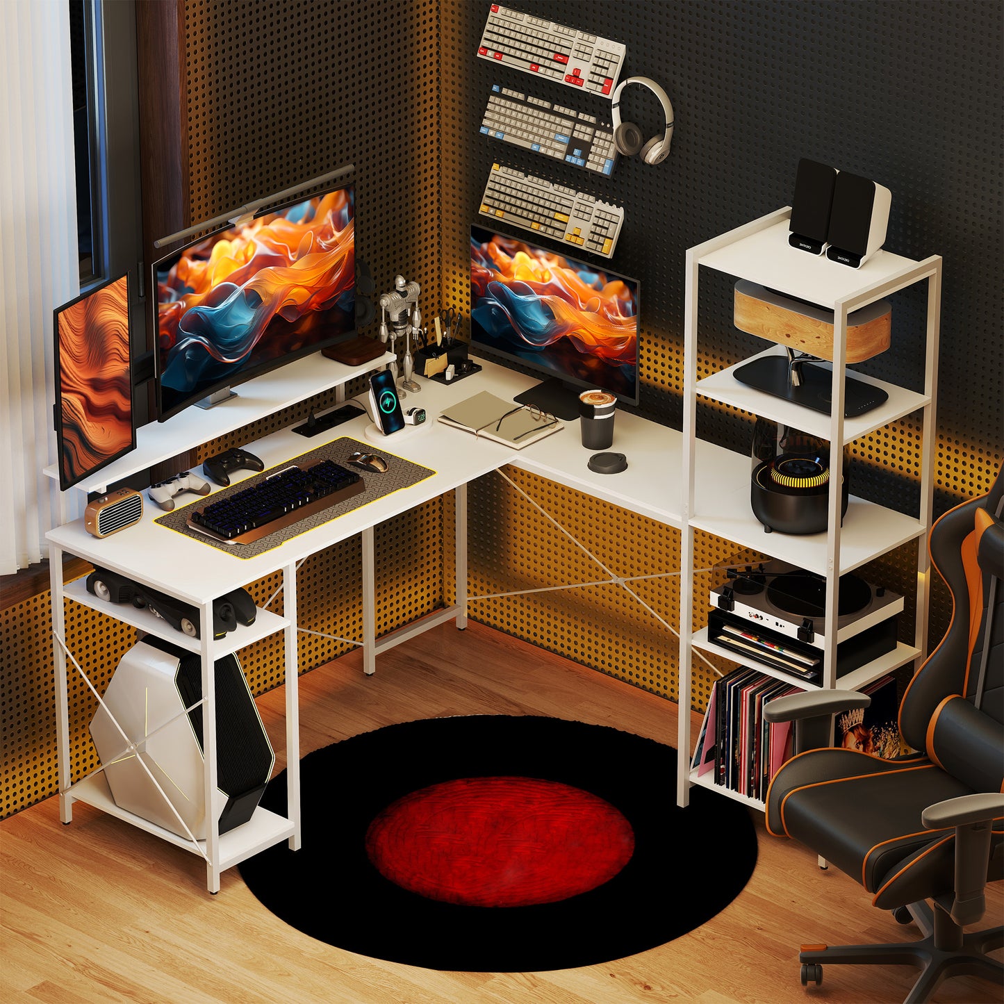 L-vormig Bureau – Hoekbureau – Computerbureau – Bureaumeubel – Werktafel – Geïntegreerd Oplaadstation – Monitorstandaard Met Opbergruimte – Wit