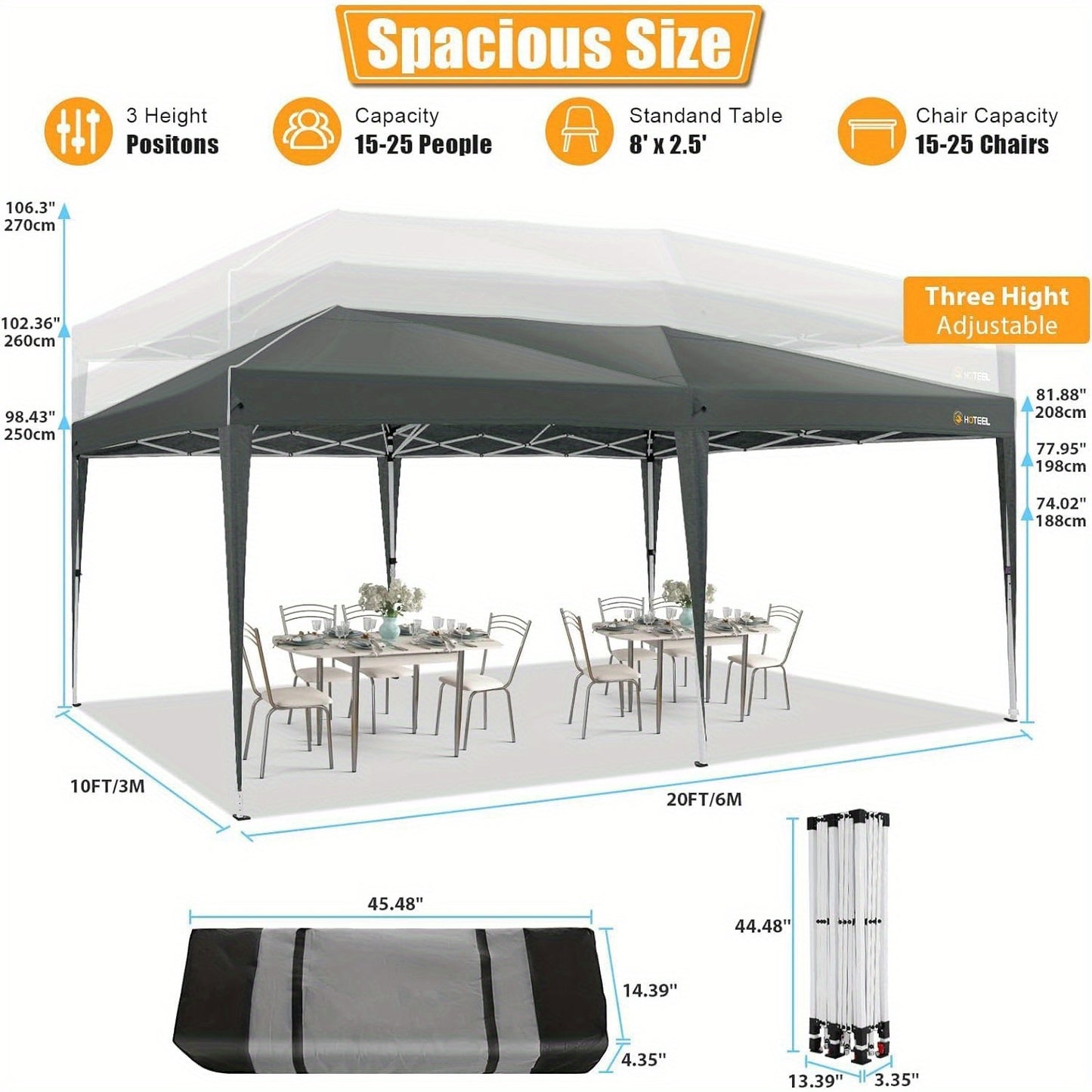 Pop-up Tent – Vouwtent – Partytent – Overkapping – Zonnescherm – 3×6 meter – 6 Zijwanden – Oxford Stof – Snelle Opbouw – Zwart