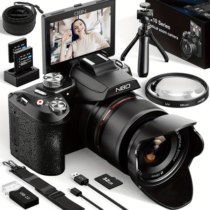 Digitale Camera – Vlogcamera – Fotocamera – Compact Camera – Zoomcamera – 64MP Sensor – 16x Optische Zoom – 180° Kantelbaar Scherm – WiFi & App-bediening – Zwart