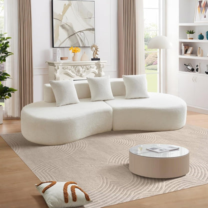 5-zits bank – hoekbank – loungebank – zitbank – designbank – wit – raindrop velvet stof – gebogen vorm – hoogwaardig schuim – ruimtebesparend design