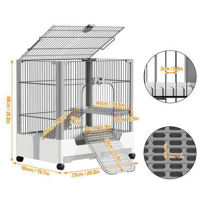 3-Tier Mobile Rabbit Hutch with Removable Ramp & Wheels - Durable Metal & Plastic Pet Cage for Rabbits, Guinea Pigs, Puppies - Spacious Multi-Level Design with Ventilated Mesh, Easy Assembly, White/Grey (73x50x68cm), Rabbit H