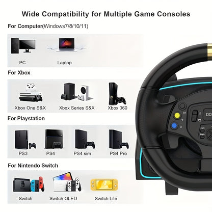 Racestuur – Racewheel – Gaming Stuur – Racestuur Set – Stuur Met Versnellingspook – Metalen Hall-Effect Pedalen – Dual Vibratiefeedback – Zwart
