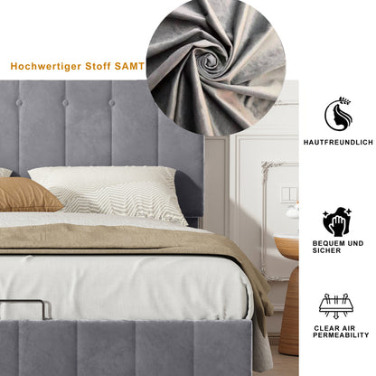 Tweepersoonsbed – Bed – Bedframe – Platformbed – Opbergbed – Gestoffeerd Linnen Beige – Hydraulische Opbergruimte – 140x200 cm