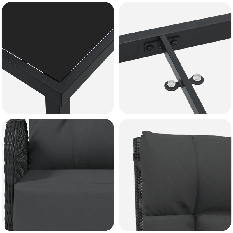 5-delige Tuinset – 5-delige Lounge Set – 5-delige Eethoek – 5-delige Balkonset – 5-delige Terrasmeubelset – Zwart – Weerbestendig Poly-Rattan – Afneembare Zachte Kussens