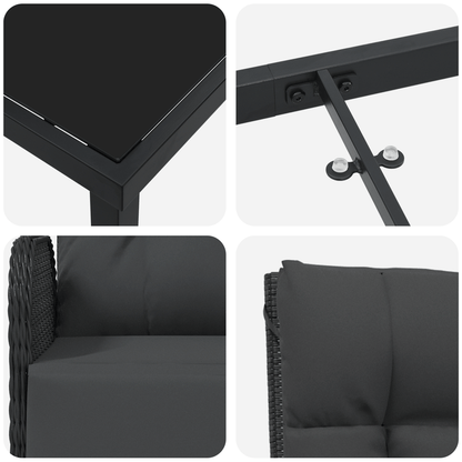 5-delige Tuinset – 5-delige Lounge Set – 5-delige Eethoek – 5-delige Balkonset – 5-delige Terrasmeubelset – Zwart – Weerbestendig Poly-Rattan – Afneembare Zachte Kussens