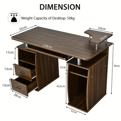 Bureau – Werkplek Meubel – Schrijftafel – Tafel – Computertafel – Wit – Met 2 Lades – Stevig MDF En Staal