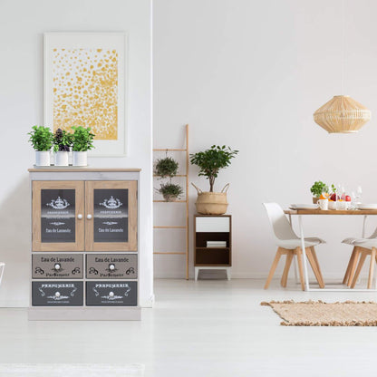 Keukenkast – Opbergkast – Dressoir – Buffetkast – Ladekast – Shabby Chic Wit Beige Grijs – Compact Formaat 81x58x30 cm – Duurzaam Melamine MDF