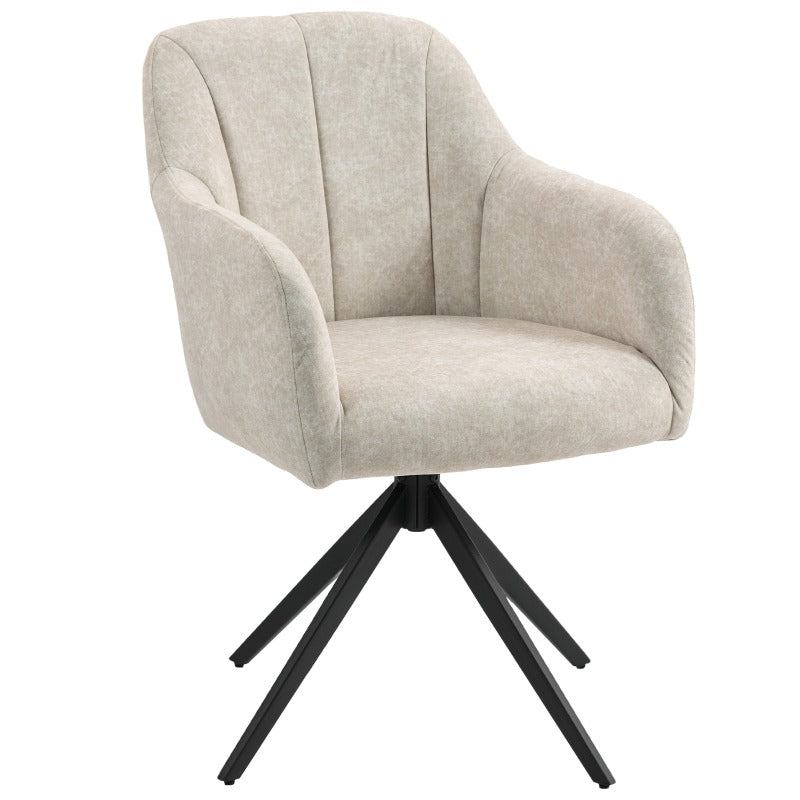 Draaifauteuil – Accentstoel – Lounge Chair – Armstoel – Drehstuhl – Beige Gestoffeerd – 360° Draaiende Basis – Stalen Poten – Comfortabel Padded Design