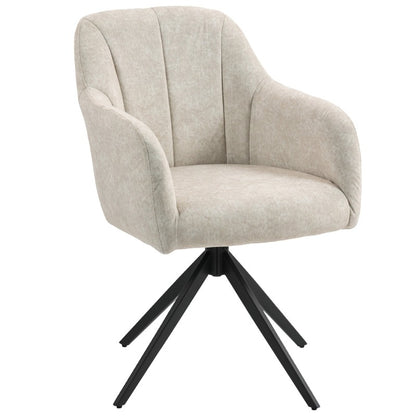 Draaifauteuil – Accentstoel – Lounge Chair – Armstoel – Drehstuhl – Beige Gestoffeerd – 360° Draaiende Basis – Stalen Poten – Comfortabel Padded Design