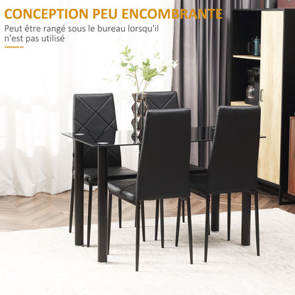 Eettafelset – Eethoek – Keukentafelset – Eettafel Met Stoelen – Zitgroep – Gehard Glas Tafelblad – Gepoedercoat Stalen Onderstel – Zwart